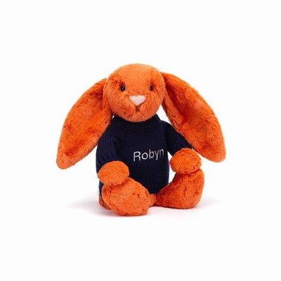 Jellycat Bashful Tangerine Bunny with Navy Jumper Australia | 825163ABG